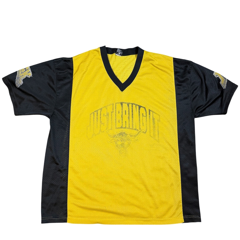 WWE WWF 90s The Rock Wrestling Yellow and Black 'Just Bring It' Jersey Y2K